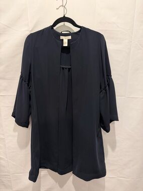 H&M Navy Open-Front Tunic Jacket with bell sleeves size XS.whimsigoth,ruffles